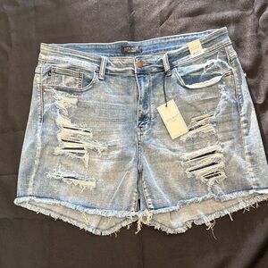 Judy Blue Light Blue Distressed Cutoff Denim Shorts